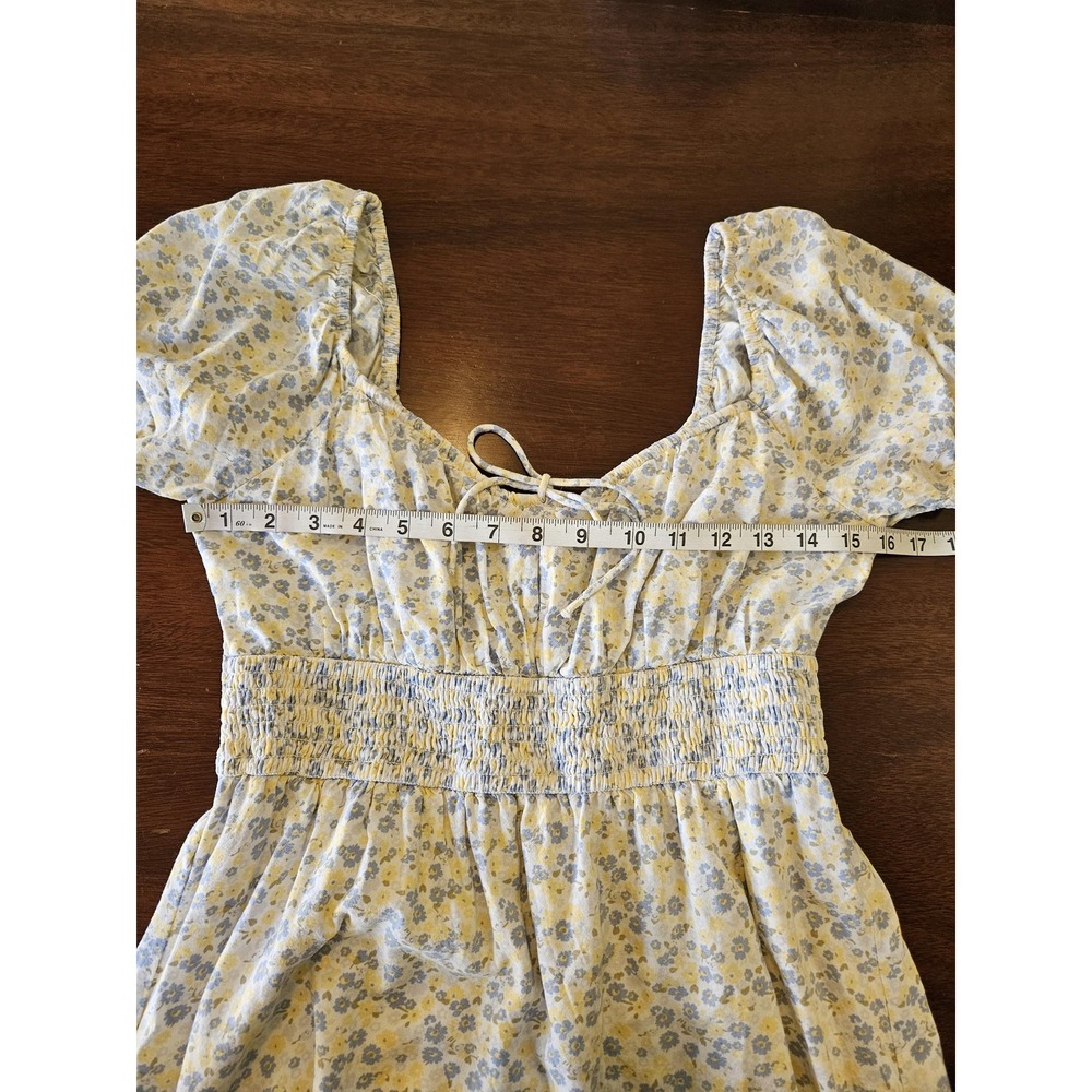 Hollister Dress Womens Large Light Blue Yellow Ditsy Floral Milkmaid Lined Mini - Picture 12 of 15